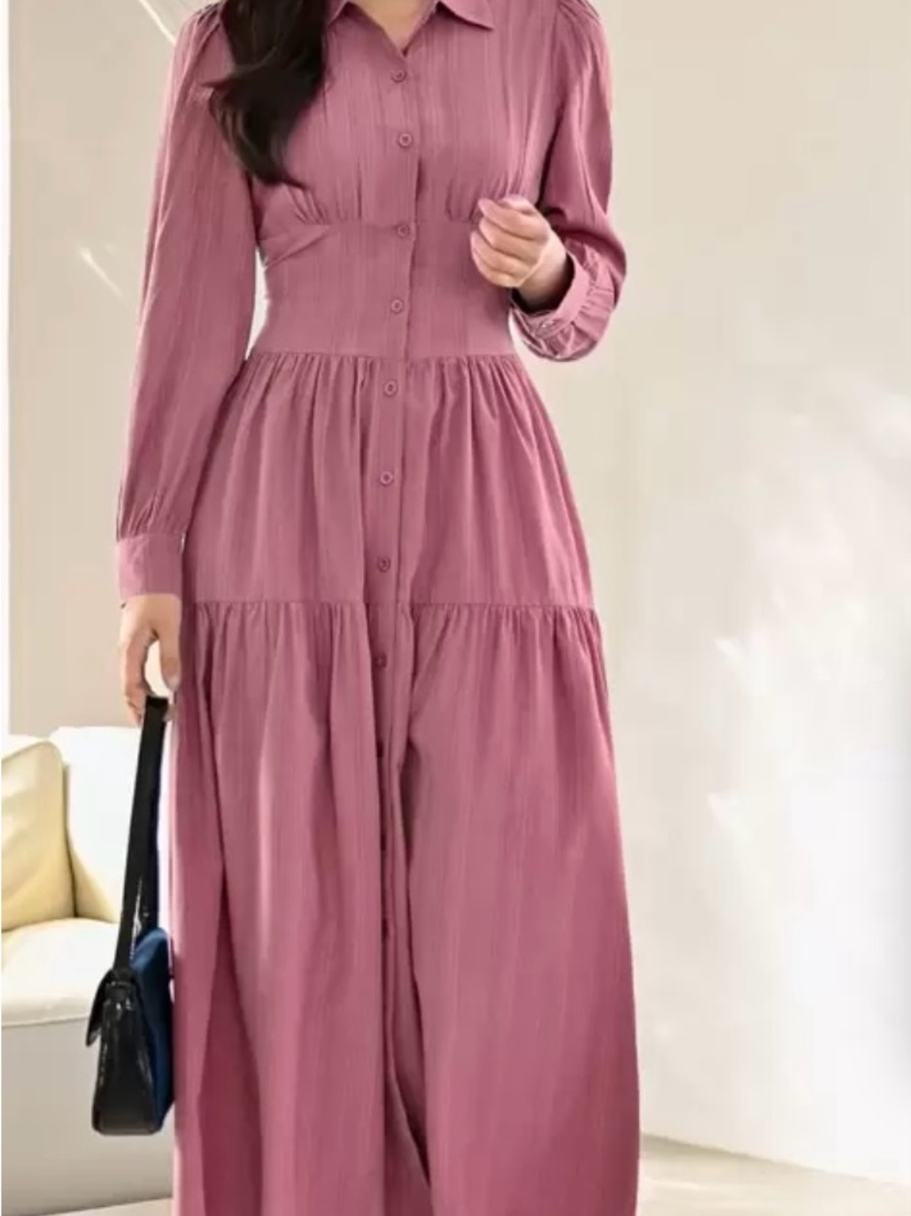 SHEIN Dusty Rose Button-Front Maxi Dress - Picture 2 of 9